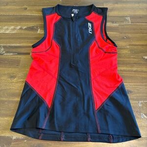 2XU Mens Cycling Tank Sleeveless Shirt Red Black Medium Active Riding